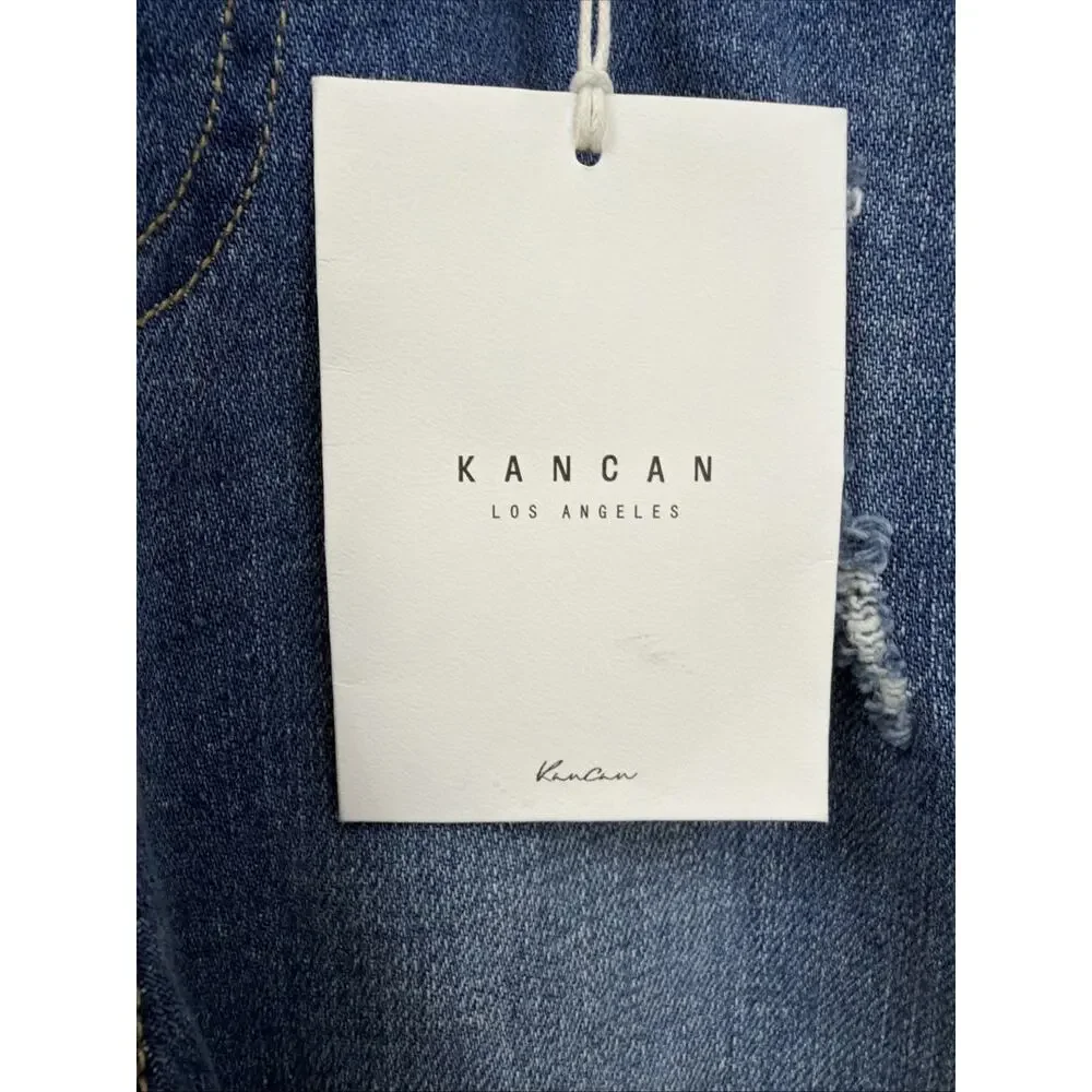 NWT KanCan Blue Distressed Pockets Adjustable Straps Denim Overalls #1427 SZ SM.